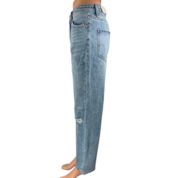 NEW Insane Gene Blue Distressed High Rise Straight Wide Leg Denim Jeans Pants 26 - Picture 2 of 6